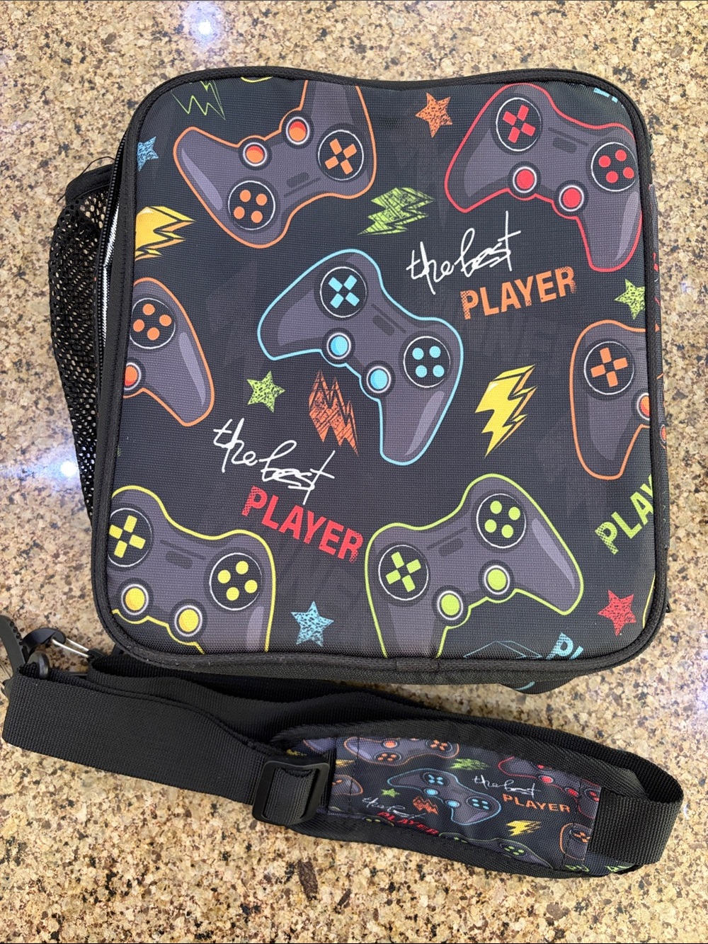 Gaming Lunch Box or Carry Case - Black Multi-Color Controller Design